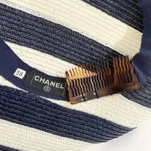 Authentic Vintage Chanel Navy and White Striped Saucer Hat w Box Chanel Navy and White Stripe Saucer Hat – Dina C main image 4